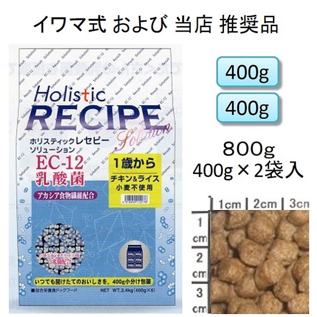 ホリスティックレセピー・EC-12乳酸菌・アカシア食物繊維配合チキン＆ライス（小麦不使用）1歳から800g（400g×2袋入）