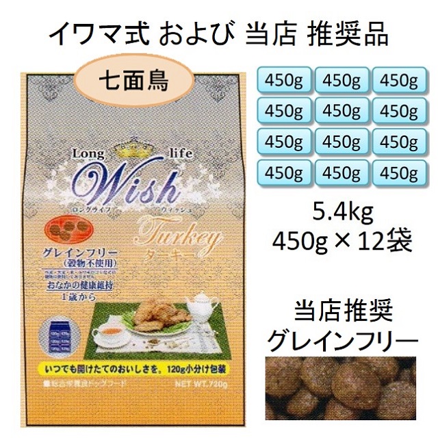 ウィッシュ・ターキー（七面鳥）グレインフリー（1歳から）5.4kg（450g×12袋入）