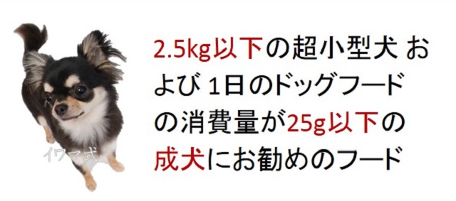 2.5kg以下の超小型犬および一日のドッグフードの消費量が25g以下の成犬におすすめのフード