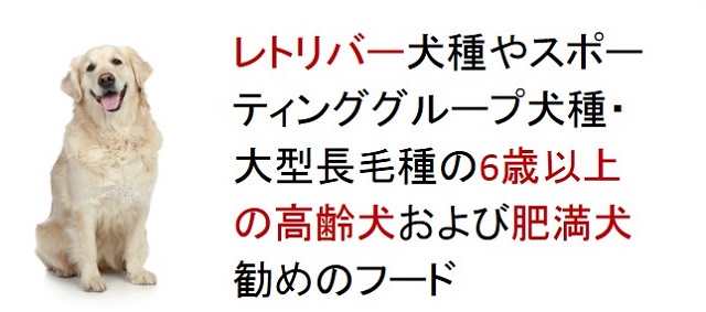 レトリバー犬種やスポーティンググループ犬種・大型長毛種の6歳以上の高齢犬および肥満犬おすすめのフード